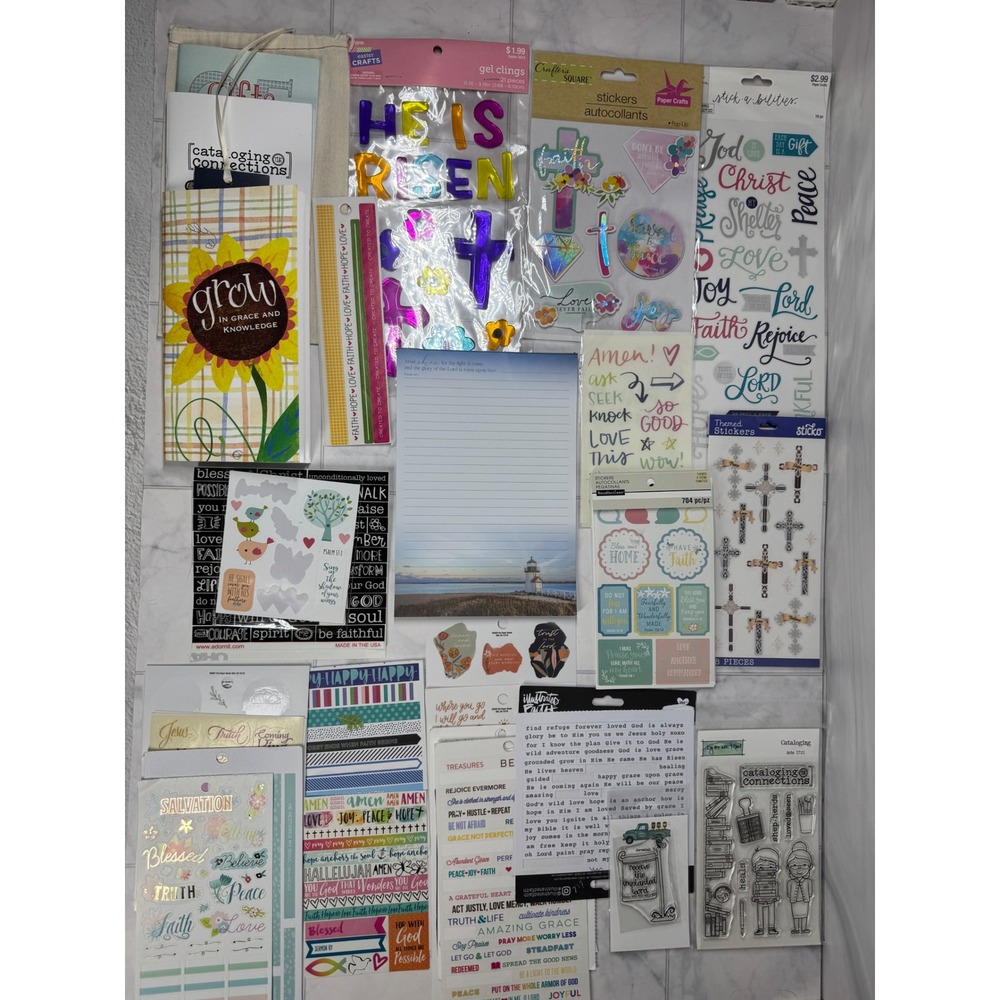 Religious Scrapbook Supplies Bundle Faith Stickers Gel Clings Notepad